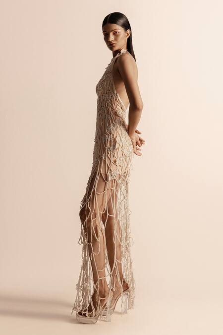 Abhishek Sharma Stone Embellished Web Maxi Dress 