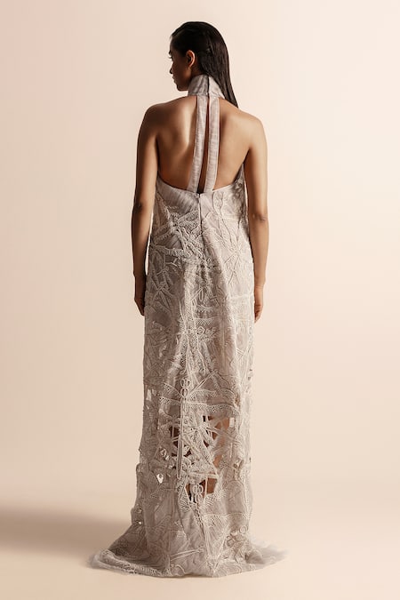 Abhishek Sharma Embroidered A-Line Draped Dess 