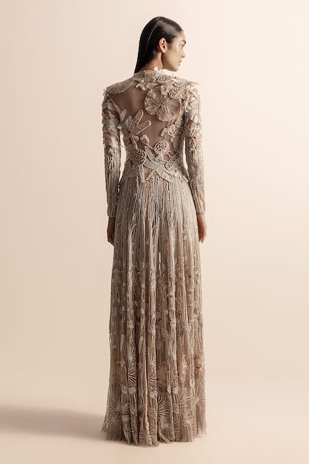 Abhishek Sharma Ivory 3D Floral Embroidered Net Jacket 