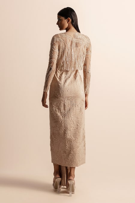 Abhishek Sharma Beige Quilted Draped Skirt 