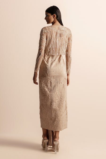 Abhishek Sharma 3D Embellished Beige Crop Top 