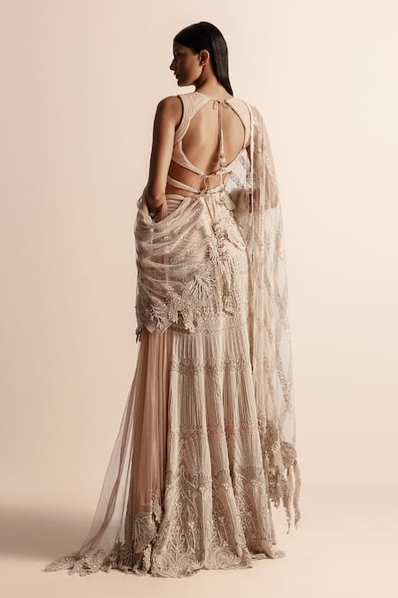 Abhishek Sharma Diamond Crystal Embellished Cut-Out Blouse 