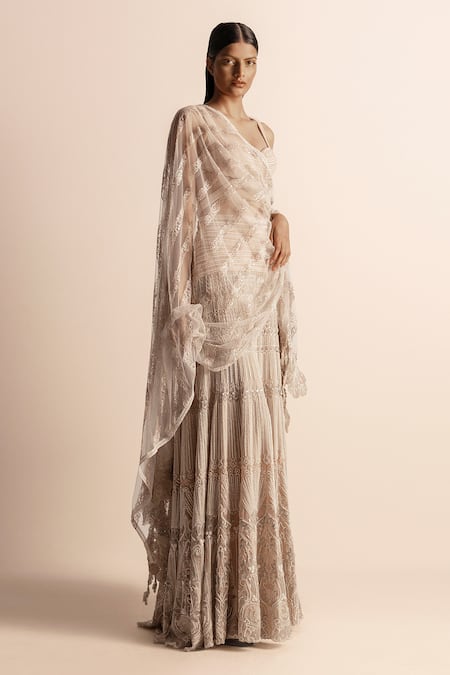 Abhishek Sharma Pearl Embellished Applique Veil 