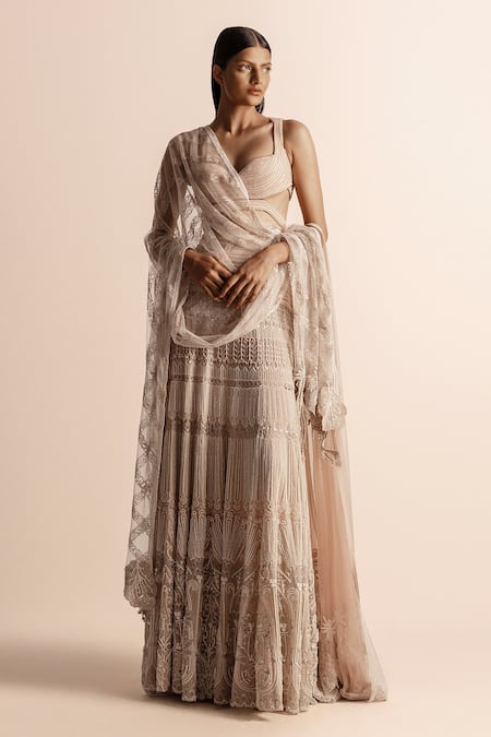 Abhishek Sharma_Pink Pearl Embellished Applique Veil _Online_at_Aza_Fashions