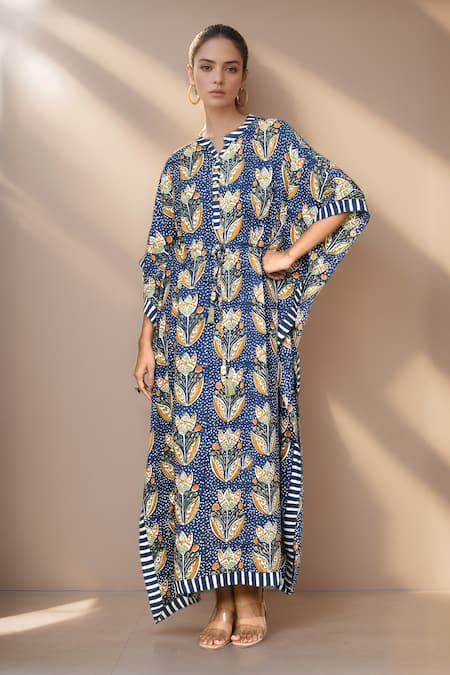 Khwaab by Sanjana Lakhani Floral Hand Block Print Kaftan 