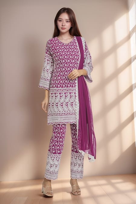 Khwaab by Sanjana Lakhani Chikankari Embroidered Kurta Pant Set 