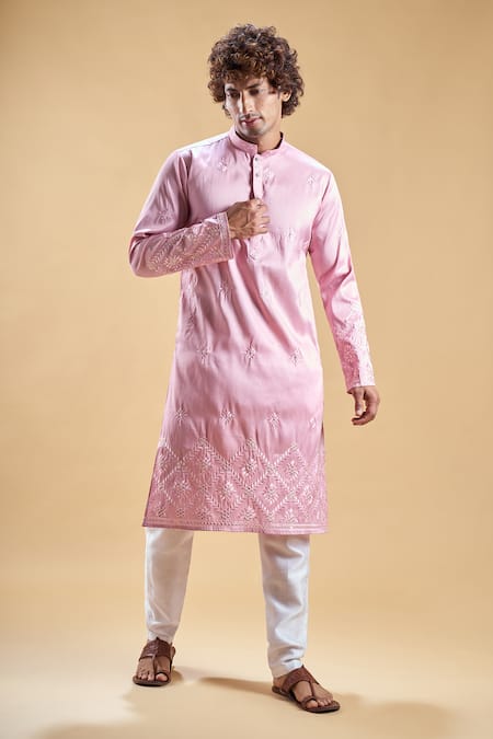 Arihant Rai Sinha Pink Silk Blend Hand Embroidered Daaman Start Kurta With Churidar 