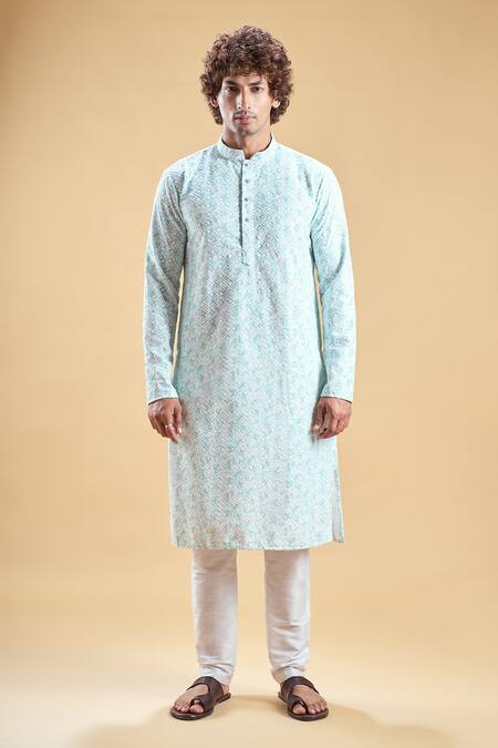 Buy_Arihant Rai Sinha_Green Silk, Rayon Embroidery Chikankari Thread Kurta With Churidar_Online_at_Aza_Fashions
