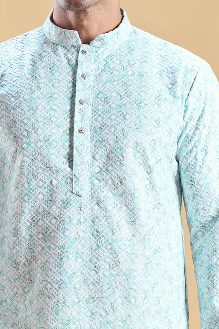 Buy_Arihant Rai Sinha_Green Silk, Rayon Embroidery Chikankari Thread Kurta With Churidar