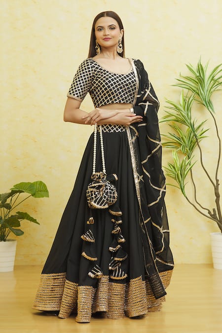 Buy Samyukta Singhania Black Cotton, Silk Gota Patti Boat Neck Embroidered Lehenga Set Buy_Samyukta Singhania_Black Cotton, Silk Gota Patti Boat Neck Embroidered Lehenga Set