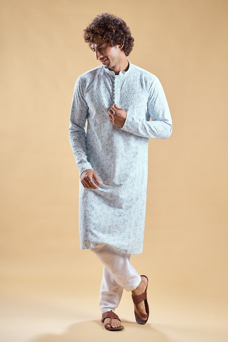 Arihant Rai Sinha Chikankari Embroidered Straight Kurta With Churidar 