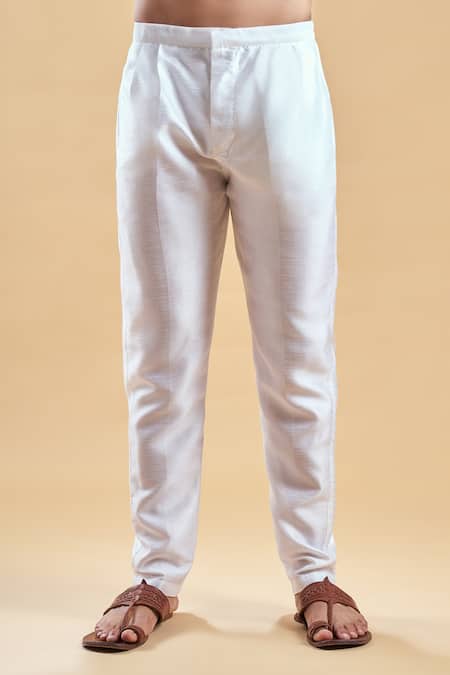 Arihant Rai Sinha_Blue Silk, Rayon Embroidery Chikankari Straight Kurta With Churidar _Online_at_Aza_Fashions