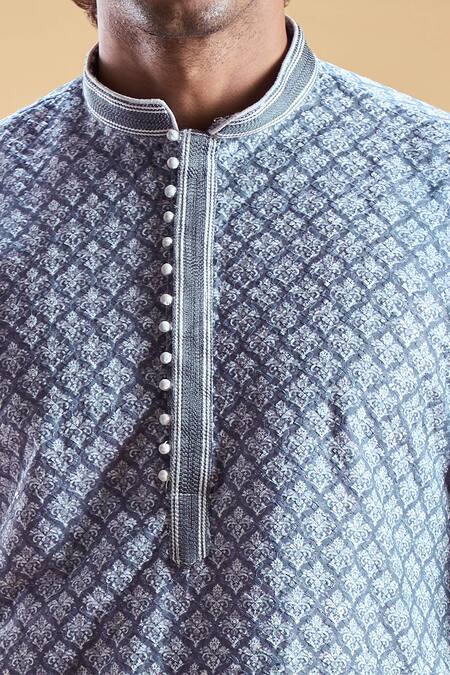 Buy_Arihant Rai Sinha_Blue Silk, Rayon Embroidery Floral Jaal Print Straight Kurta With Churidar