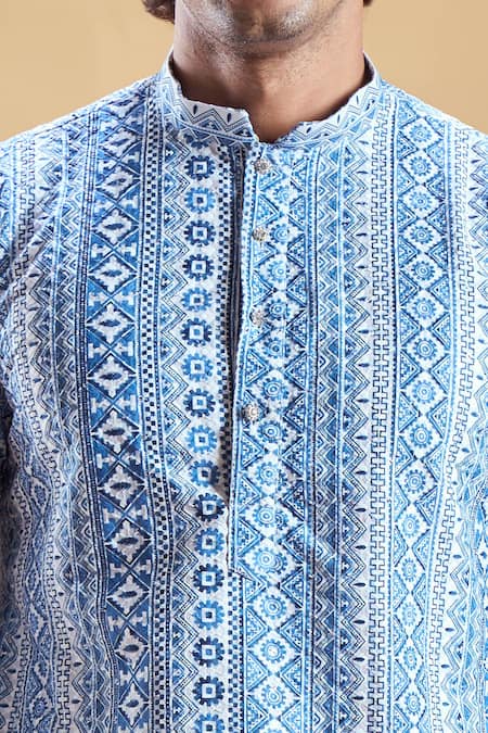 Buy_Arihant Rai Sinha_Blue Silk, Rayon Embroidery Mandala Thread Straight Kurta With Churidar 