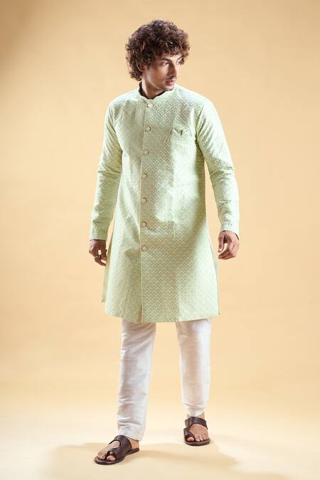Buy_Arihant Rai Sinha_Green Silk Embroidery Thread Sherwani With Pyjama 