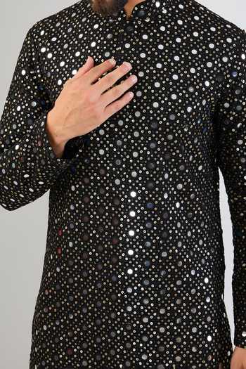 Buy_Kasbah_Black Silk Mirrors, Sequins Work Straight Kurta_Online_at_Aza_Fashions
