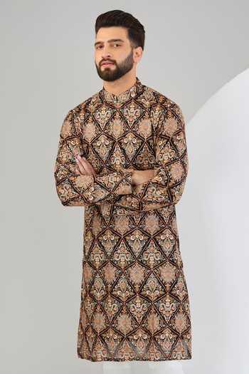 Kasbah Black Georgette Sequins Kashmiri Jamawar Embroidered Straight Kurta Online at Aza Fashions Kasbah_Black Georgette Sequins Kashmiri Jamawar Embroidered Straight Kurta_Online_at_Aza_Fashions