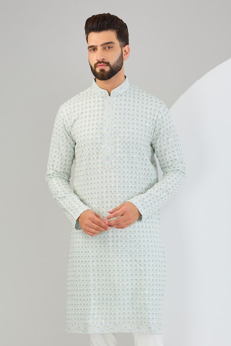 Kasbah_Blue Georgette Sequins Scallop Embroidered Kurta _Online_at_Aza_Fashions