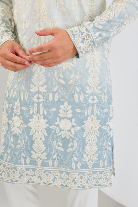 Buy_Kasbah_Multi Color Silk Embroidery, Sequins Floral Ombre Kurta _Online_at_Aza_Fashions