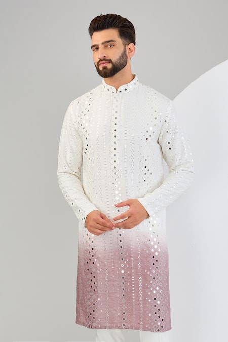 Kasbah_Multi Color Silk Mirrors, Sequins Work Gradient Kurta _Online_at_Aza_Fashions