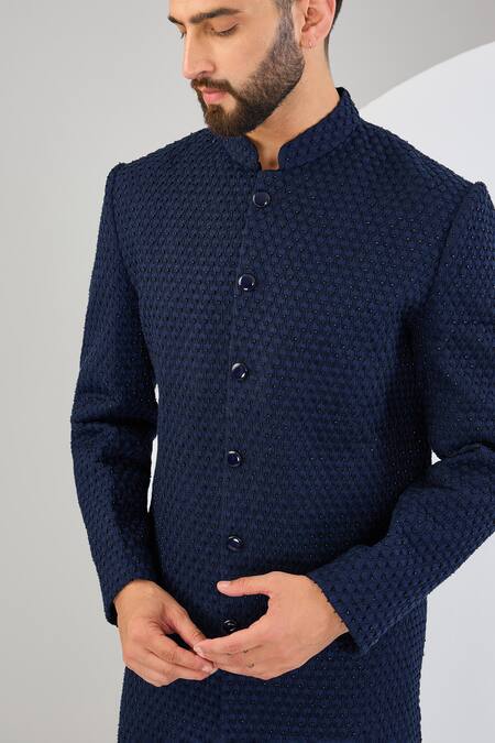 Buy_Kasbah_Blue Silk Embroidery Tonal Sherwani _Online_at_Aza_Fashions