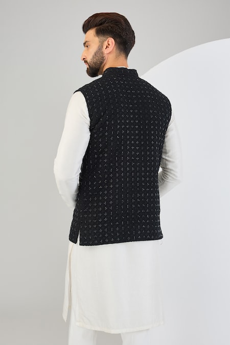 Shop_Kasbah_Black Silk Cut Work, Embroidery Cutdana Bundi _at_Aza_Fashions