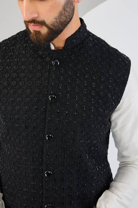 Kasbah_Black Silk Cut Work, Embroidery Cutdana Bundi _Online_at_Aza_Fashions
