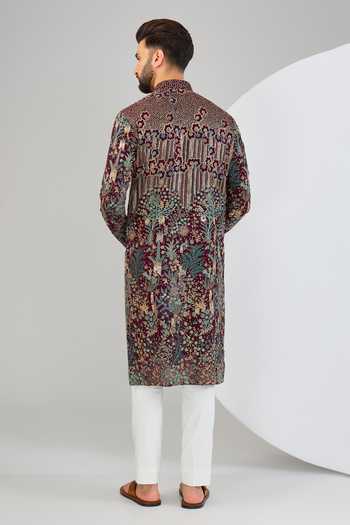 Shop Kasbah Wine Georgette Embroidery Flora Fauna Kurta at Aza Fashions Shop_Kasbah_Wine Georgette Embroidery Flora Fauna Kurta _at_Aza_Fashions