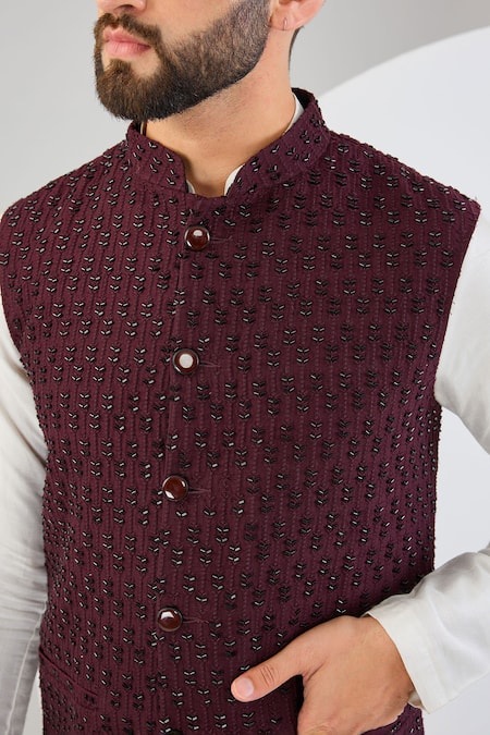 Kasbah_Maroon Silk Cut Work, Embroidery Cutdana Bundi _Online_at_Aza_Fashions
