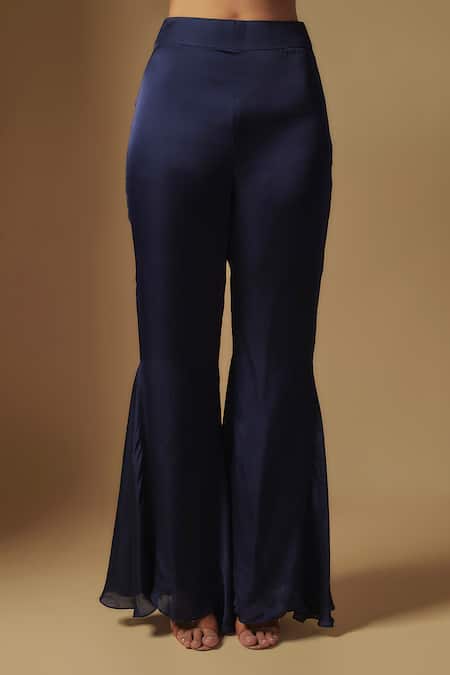 Asaga_Blue Satin, Organza Embroidery, Cut Work Hollis Hand Cape Tunic With Sharara _Online_at_Aza_Fashions