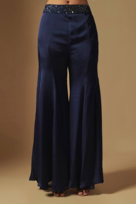 Asaga_Blue Tulle, Satin, Organza Beads, Ibex Hand Embroidered Cape Sharara Set _Online_at_Aza_Fashions