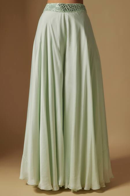 Asaga_Blue Tulle, Satin, Organza, Georgette Mirrors, Avreal Hand Jacket Sharara Set _Online_at_Aza_Fashions