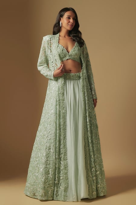 Asaga Dex Hand Embroidered Jacket & Lehenga Set 