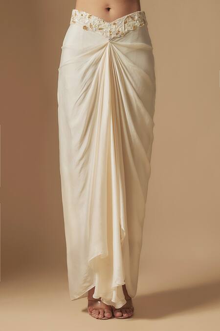 Asaga Ivory Tulle, Satin, Organza Cut Work, Moon Pie Hand Jacket And Skirt Set Online at Aza Fashions Asaga_Ivory Tulle, Satin, Organza Cut Work, Moon Pie Hand Jacket And Skirt Set _Online_at_Aza_Fashions