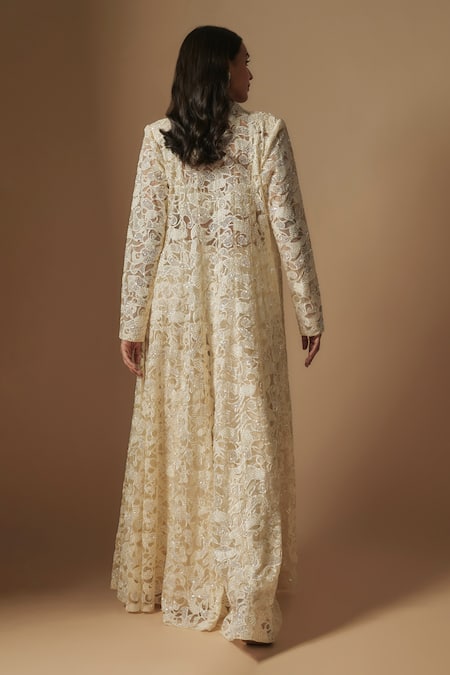Shop Asaga Ivory Tulle, Satin, Organza Embroidery, Evoke Hand Jacket And Sharara Set at Aza Fashions Shop_Asaga_Ivory Tulle, Satin, Organza Embroidery, Evoke Hand Jacket And Sharara Set _at_Aza_Fashions