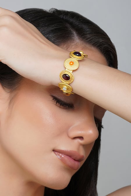 Zariin Navratan Stone Embellished Cuff Bracelet 