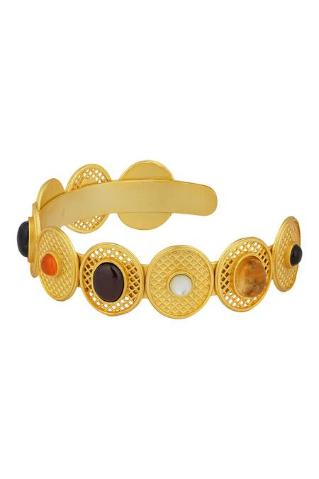 Buy_ZARIIN_Multi Color Crystals, Diamonds Navratan Stone Embellished Cuff Bracelet _Online_at_Aza_Fashions