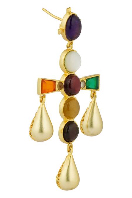 ZARIIN Multi Color Crystals, Stones Navratan Studded Earrings Online at Aza Fashions ZARIIN_Multi Color Crystals, Stones Navratan Studded Earrings _Online_at_Aza_Fashions