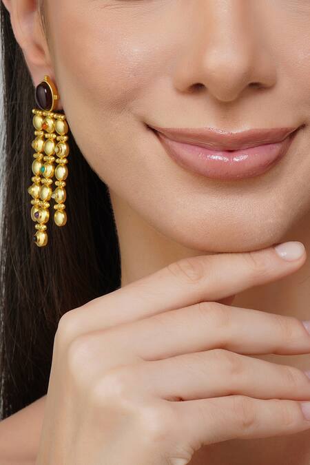 ZARIIN_Multi Color Stones Power Navratan Studded Earrings_Online_at_Aza_Fashions