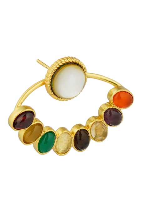 Shop_ZARIIN_Multi Color Stones Shakti Navratan Studded Earrings_Online_at_Aza_Fashions
