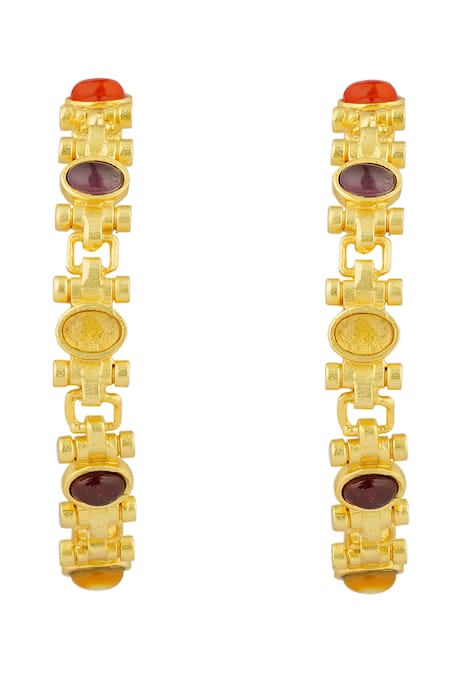 Shop ZARIIN Multi Color Crystals Navratan Stone Studded Hoops at Aza Fashions Shop_ZARIIN_Multi Color Crystals Navratan Stone Studded Hoops _at_Aza_Fashions
