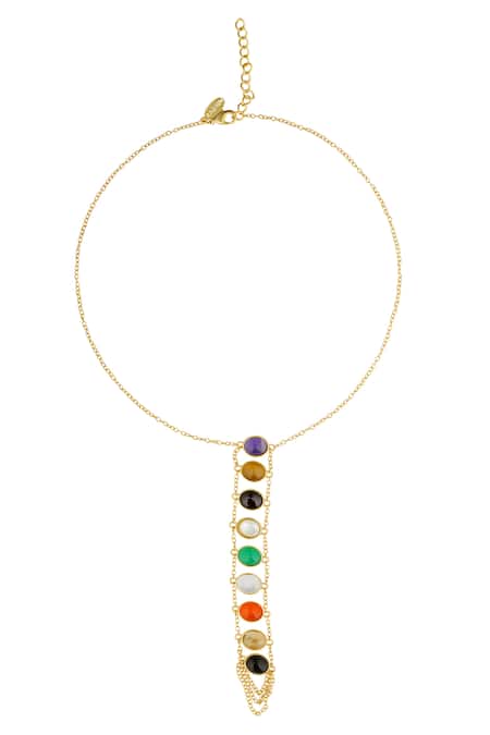 Shop Zariin Multi Color Power Within Navratan Lariat Necklace at Aza Fashions Shop_Zariin_Multi Color Power Within Navratan Lariat Necklace _at_Aza_Fashions