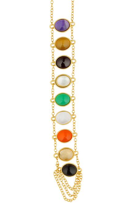 Zariin Multi Color Power Within Navratan Lariat Necklace Online at Aza Fashions Zariin_Multi Color Power Within Navratan Lariat Necklace _Online_at_Aza_Fashions