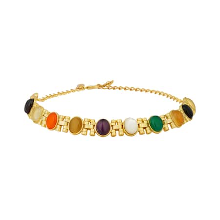ZARIIN_Multi Color Power Moves Navratna Stone Studded Choker Necklace _Online_at_Aza_Fashions