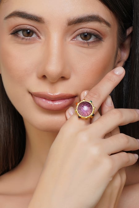 Zariin Multi Color Garnet Navratna Stone Studded Ring 