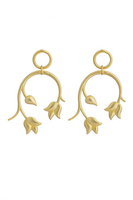 Shop ZARIIN Gold Plated Cut Work Lotus Carved Earrings at Aza Fashions Shop_ZARIIN_Gold Plated Cut Work Lotus Carved Earrings_at_Aza_Fashions