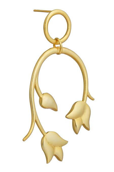 ZARIIN Gold Plated Cut Work Lotus Carved Earrings Online at Aza Fashions ZARIIN_Gold Plated Cut Work Lotus Carved Earrings_Online_at_Aza_Fashions