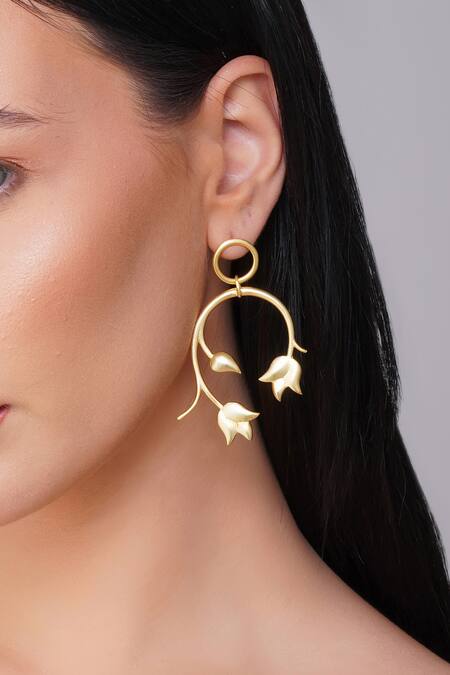 Buy ZARIIN Gold Plated Cut Work Lotus Carved Earrings Online at Aza Fashions Buy_ZARIIN_Gold Plated Cut Work Lotus Carved Earrings_Online_at_Aza_Fashions