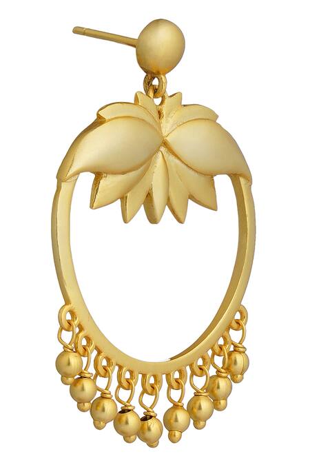 ZARIIN_Gold Plated Cut Work Divine Lotus Carved Earrings_Online_at_Aza_Fashions