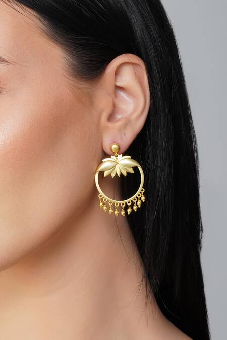 Buy_ZARIIN_Gold Plated Cut Work Divine Lotus Carved Earrings_Online_at_Aza_Fashions